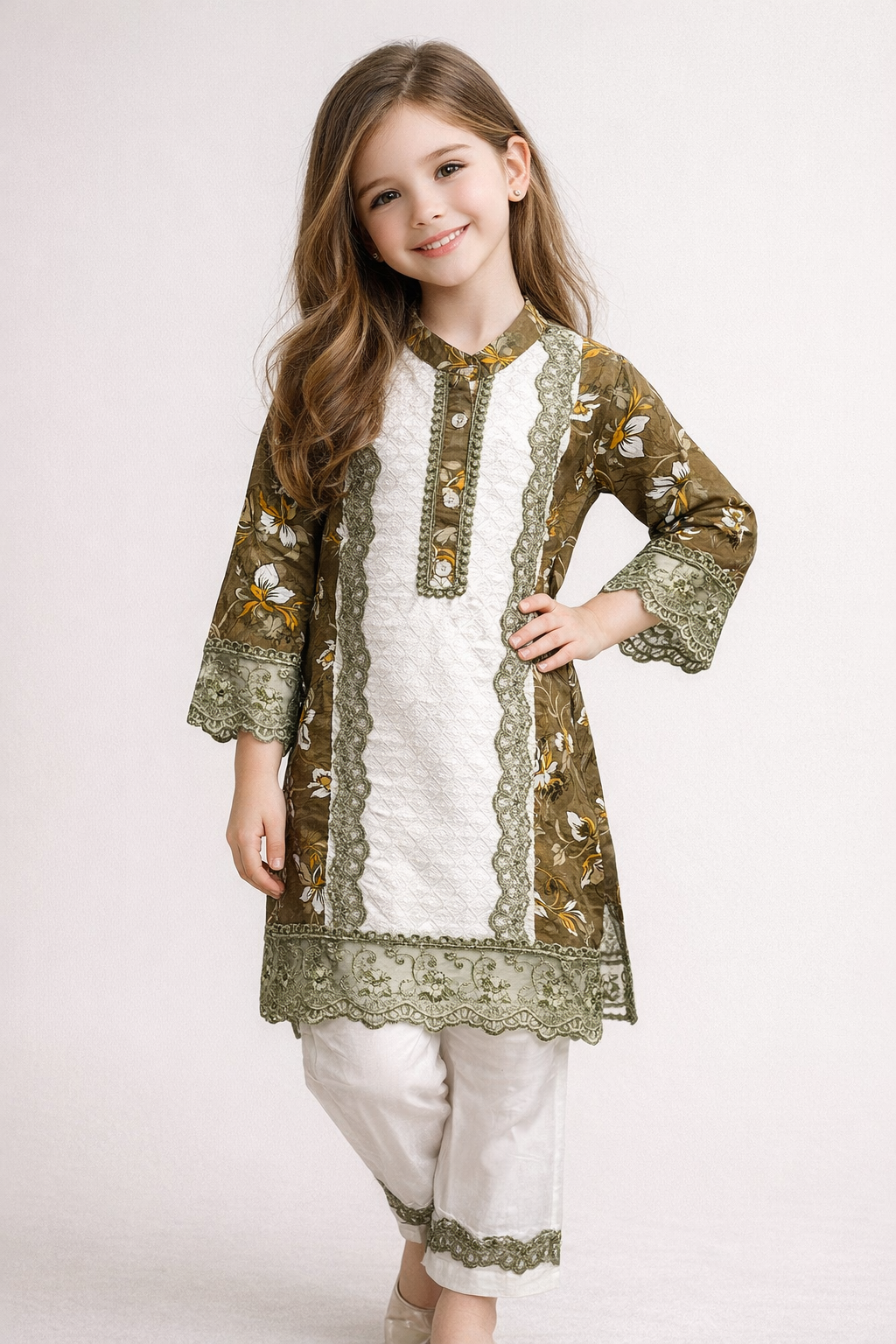 Cotton Embroidery Kurti set 1399 Green