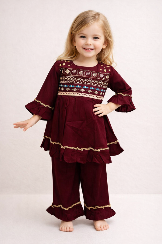 Cotton Embroidery Cord Set 1099 Wine