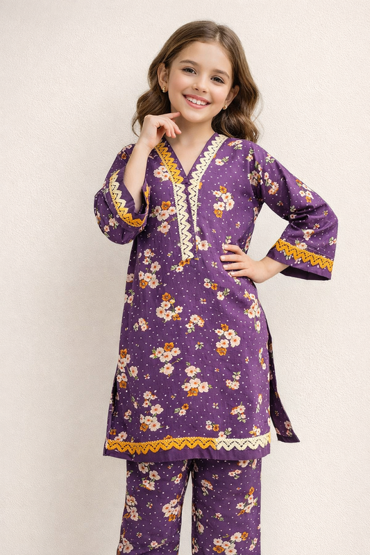 Cotton Printed Kurti Set 1415 Purple