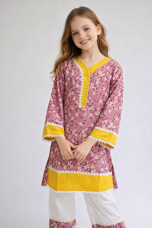 Cotton Printed Kurti Set 1419 Pink