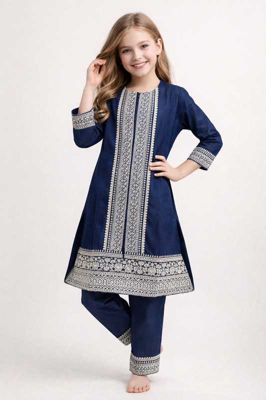 Cotton Embroidery Frock Set 1420 Blue