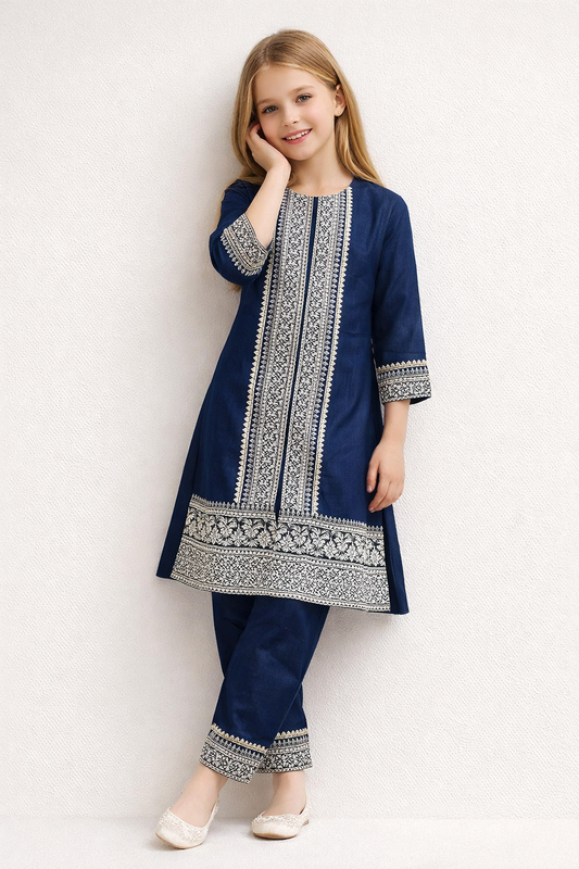 Cotton Embroidery Frock Set 1420 Blue