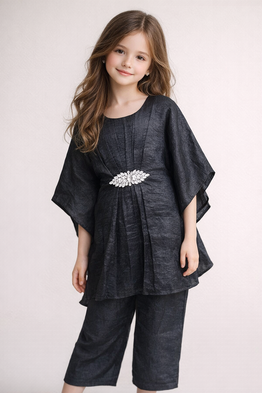 Cotton Solid Kaftan set 1425 Black