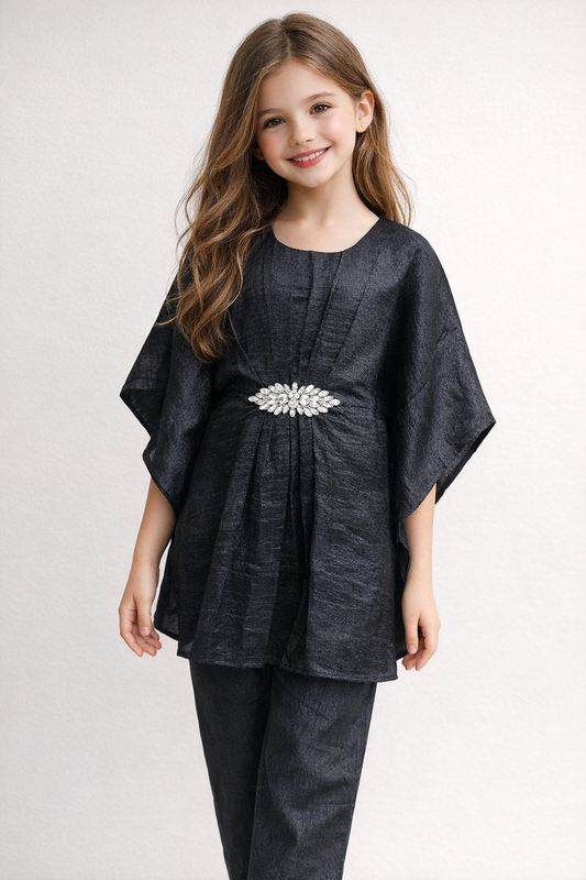 Cotton Solid Kaftan set 1425 Black