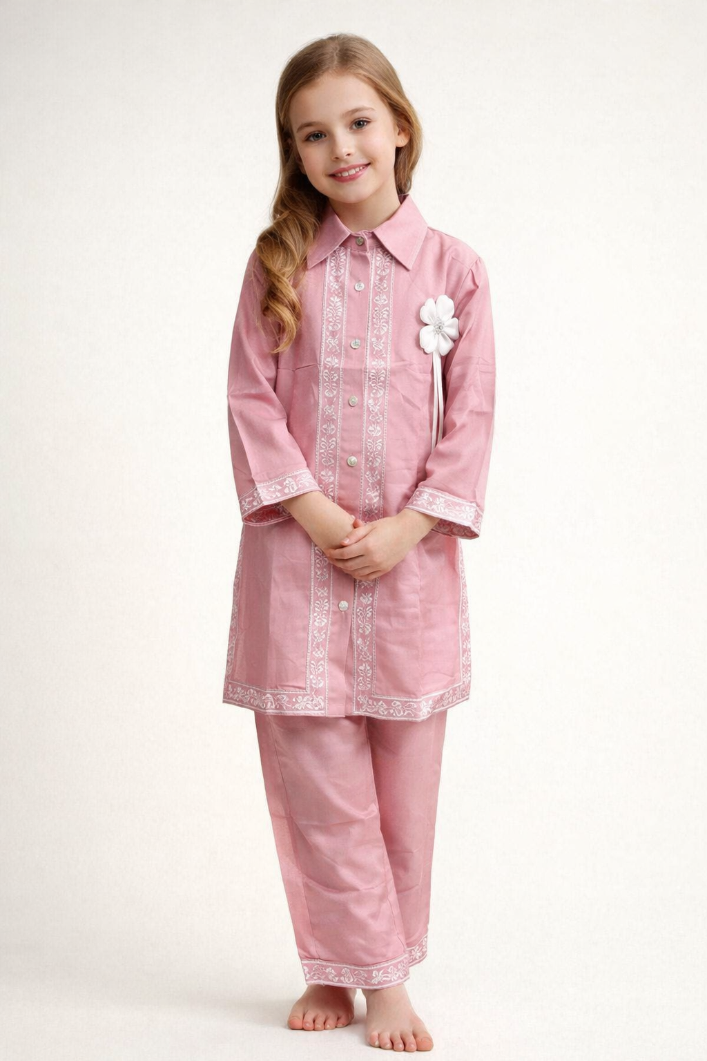 Cotton Embroidery Kurti Set 1427 Pink