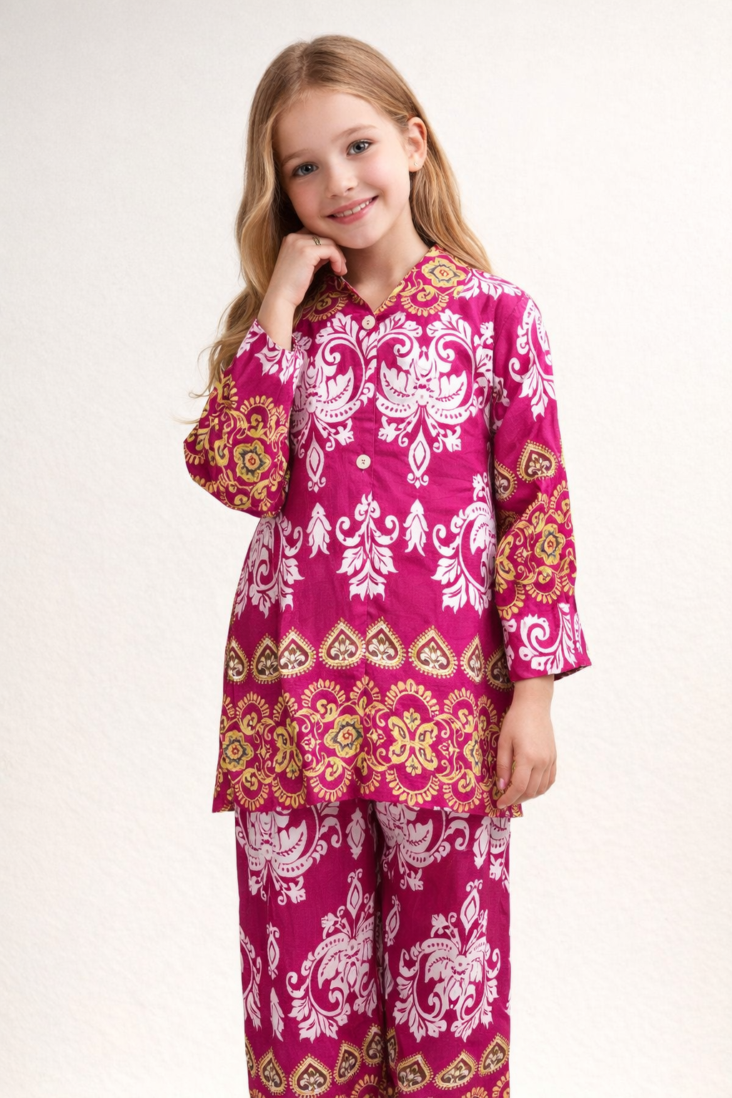 Cotton Printed Cord set 1433 Pink