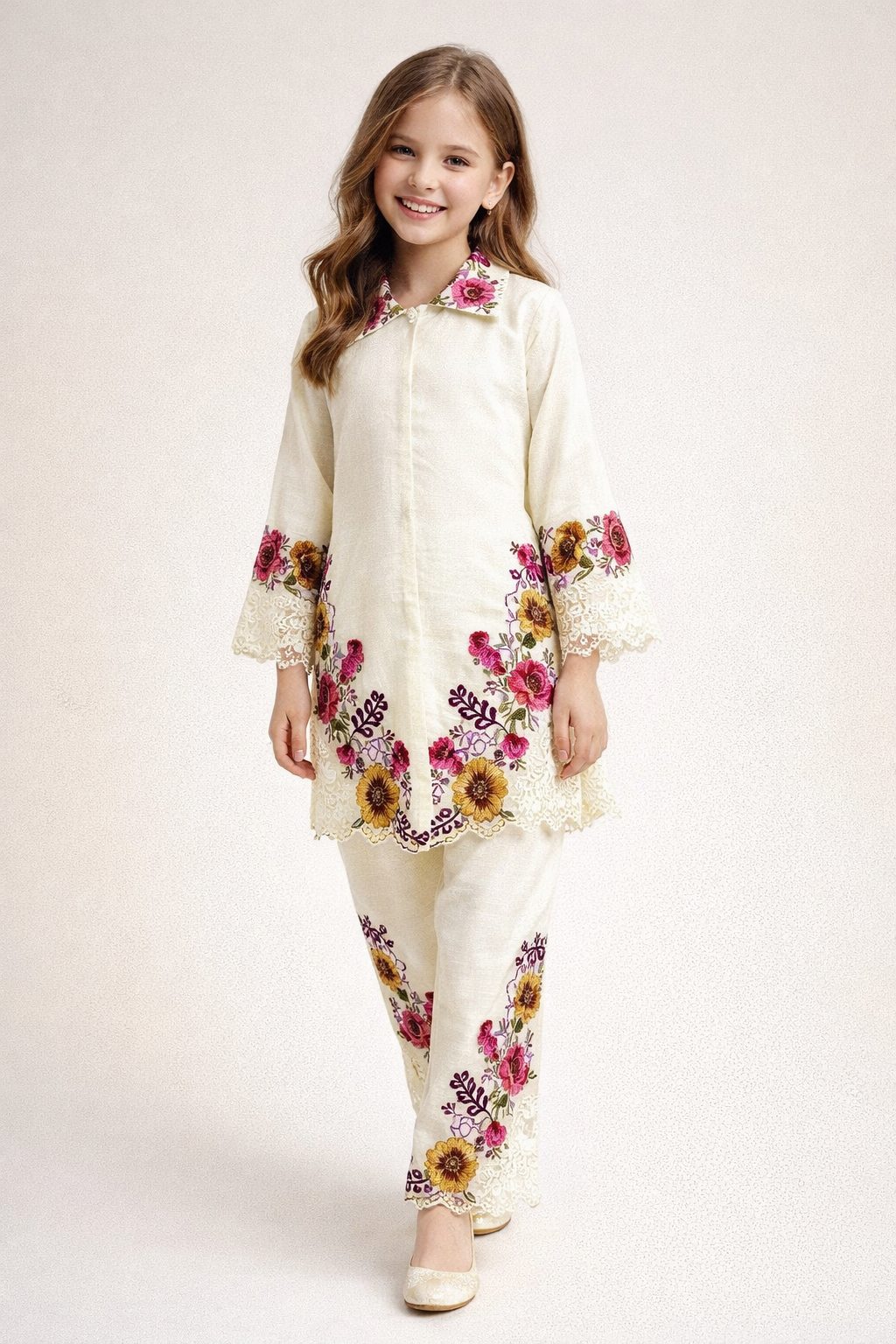 Georgette Embroidery Cord Set 2008 Cream