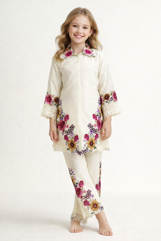 Georgette Embroidery Cord Set 2008 Cream