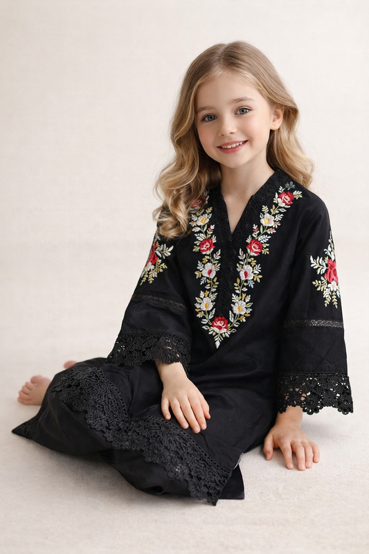 Cotton Embroidery Kurti Set 1450 Black