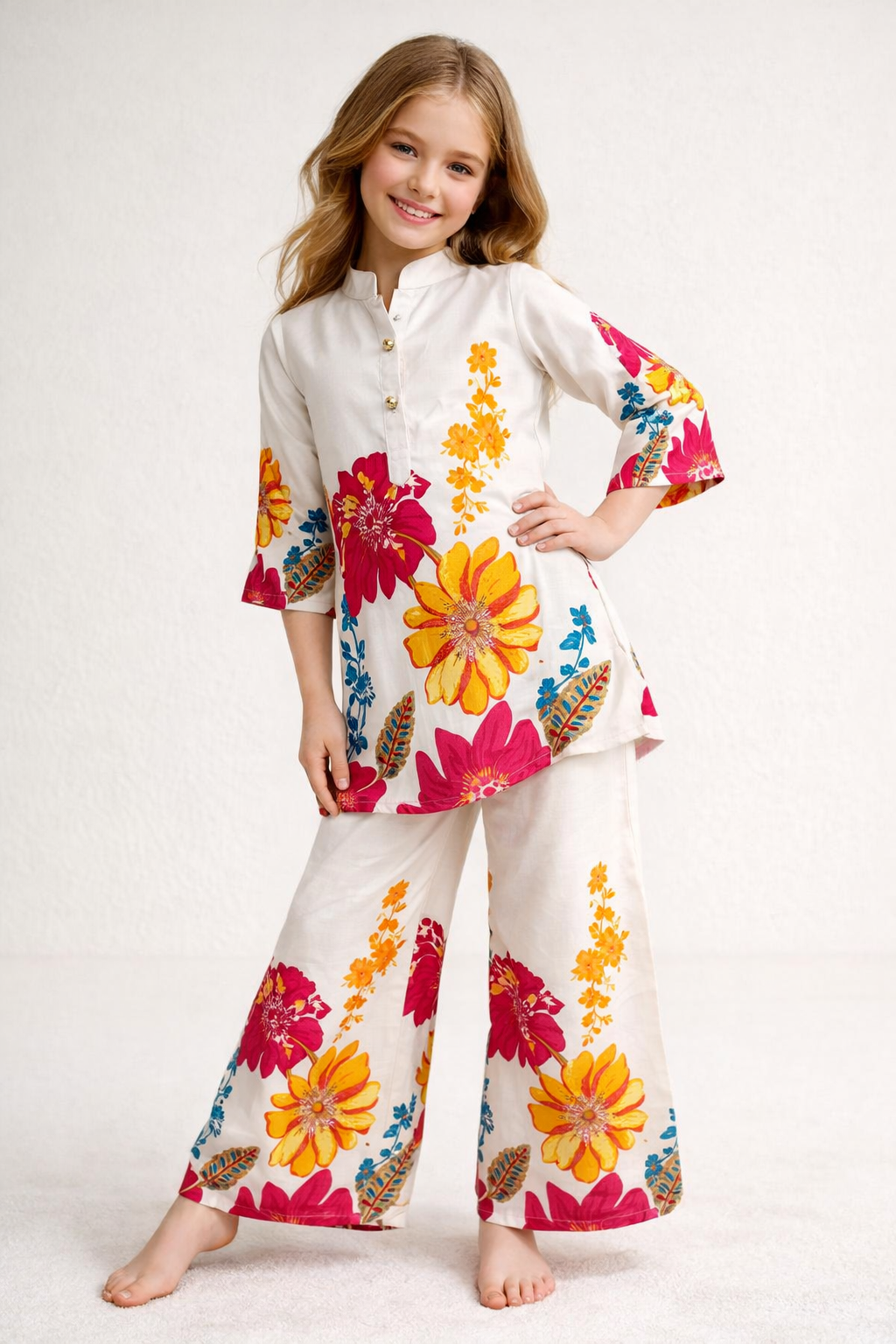 Cotton Printed Plazo Set 1912 Cream