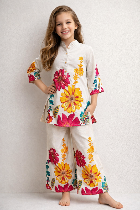 Cotton Printed Plazo Set 1912 Cream