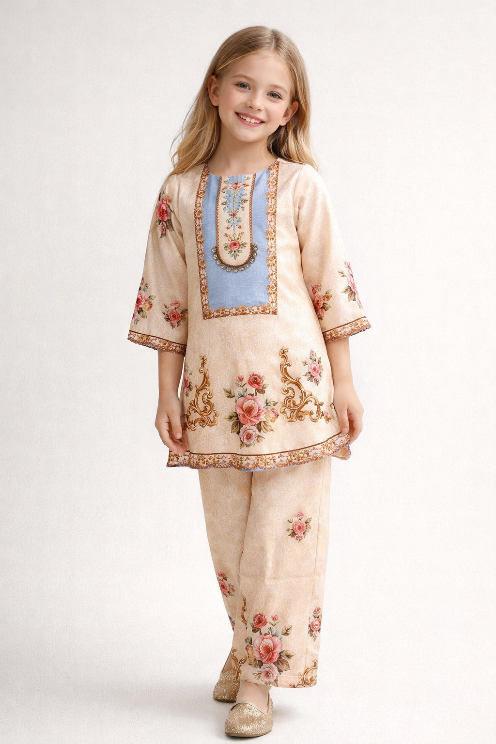 Cotton Printed Kurti Set 1996 Beige