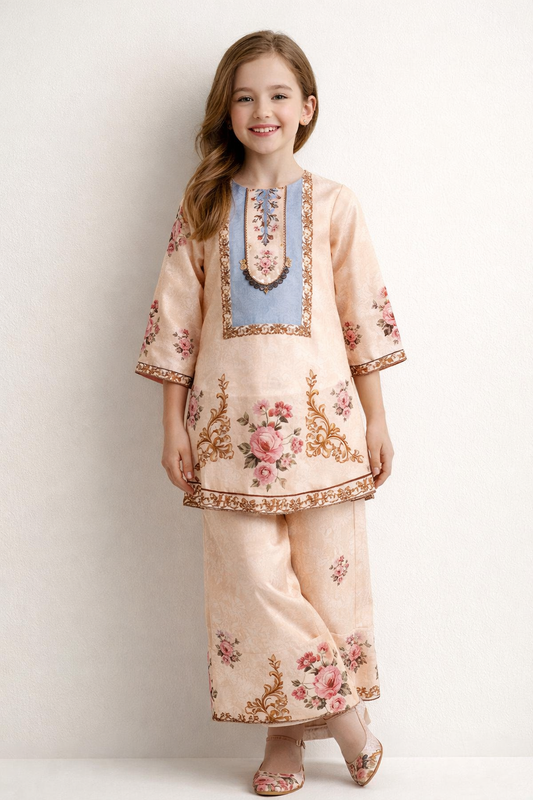Cotton Printed Kurti Set 1996 Beige