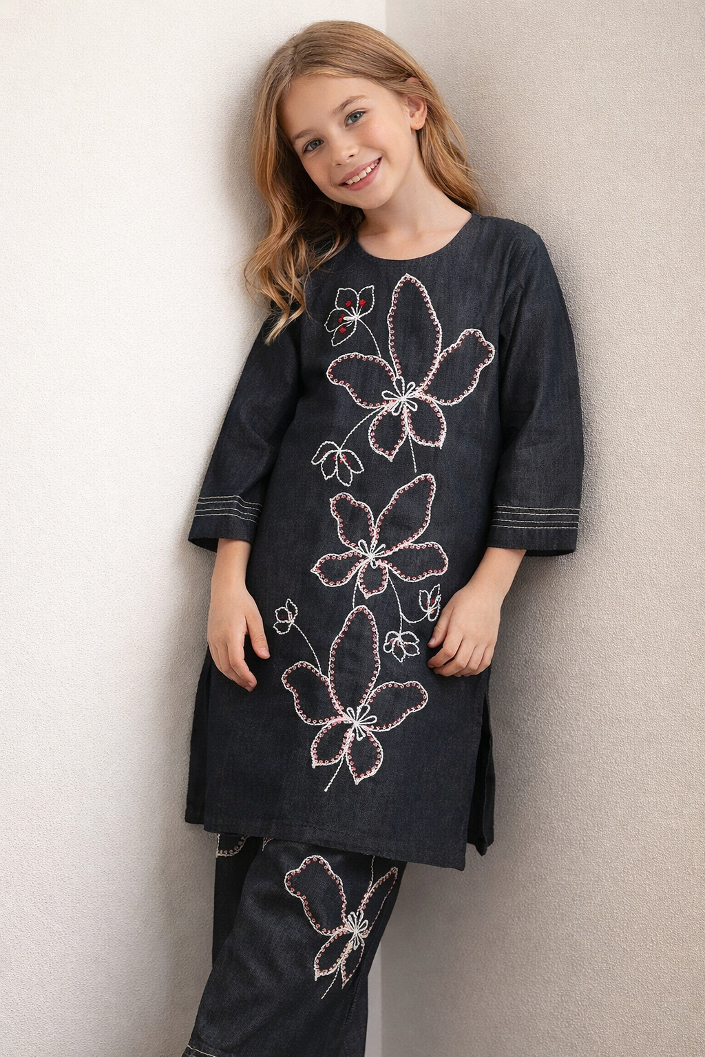Cotton Denim Kurti Set 1457 Black