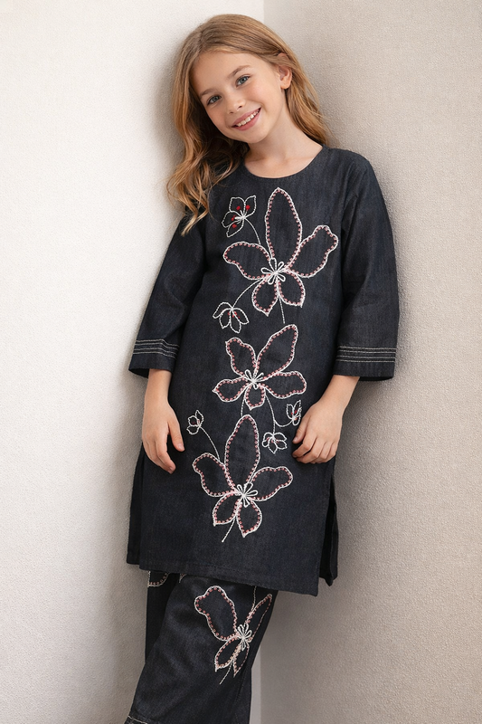 Cotton Denim Kurti Set 1457 Black