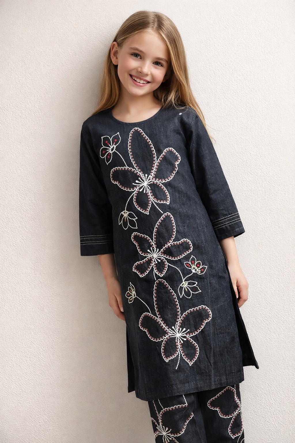 Cotton Denim Kurti Set 1457 Black