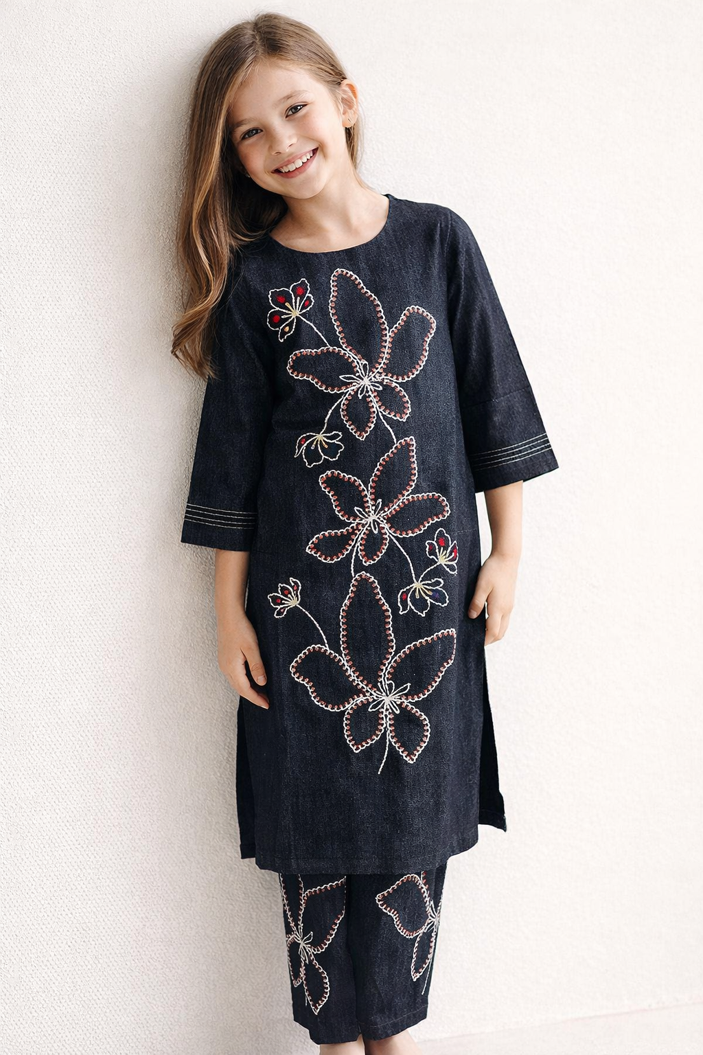 Cotton Denim Kurti Set 1457 Black