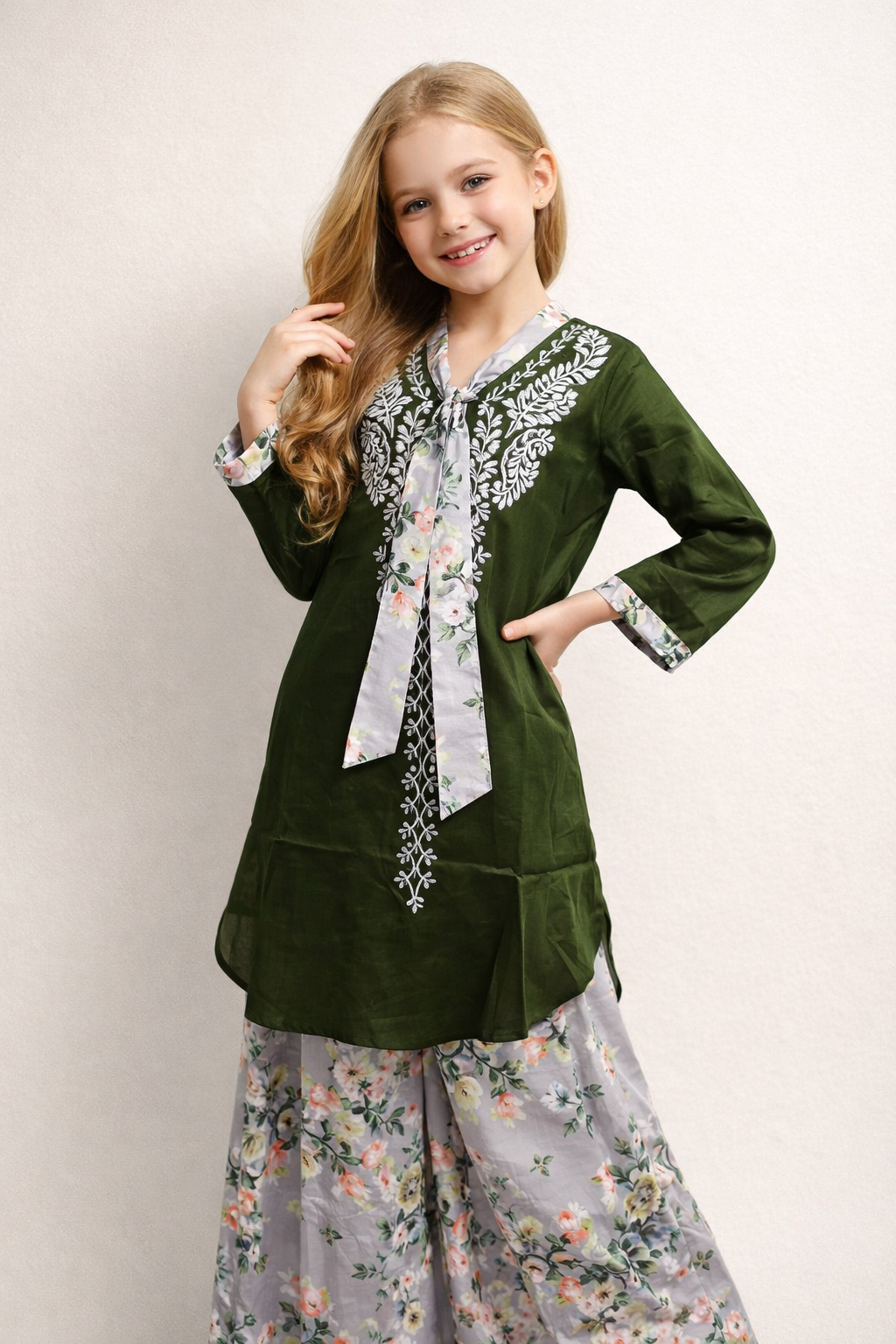 Cotton Embroidery Kurti Plazo set 1460 Green