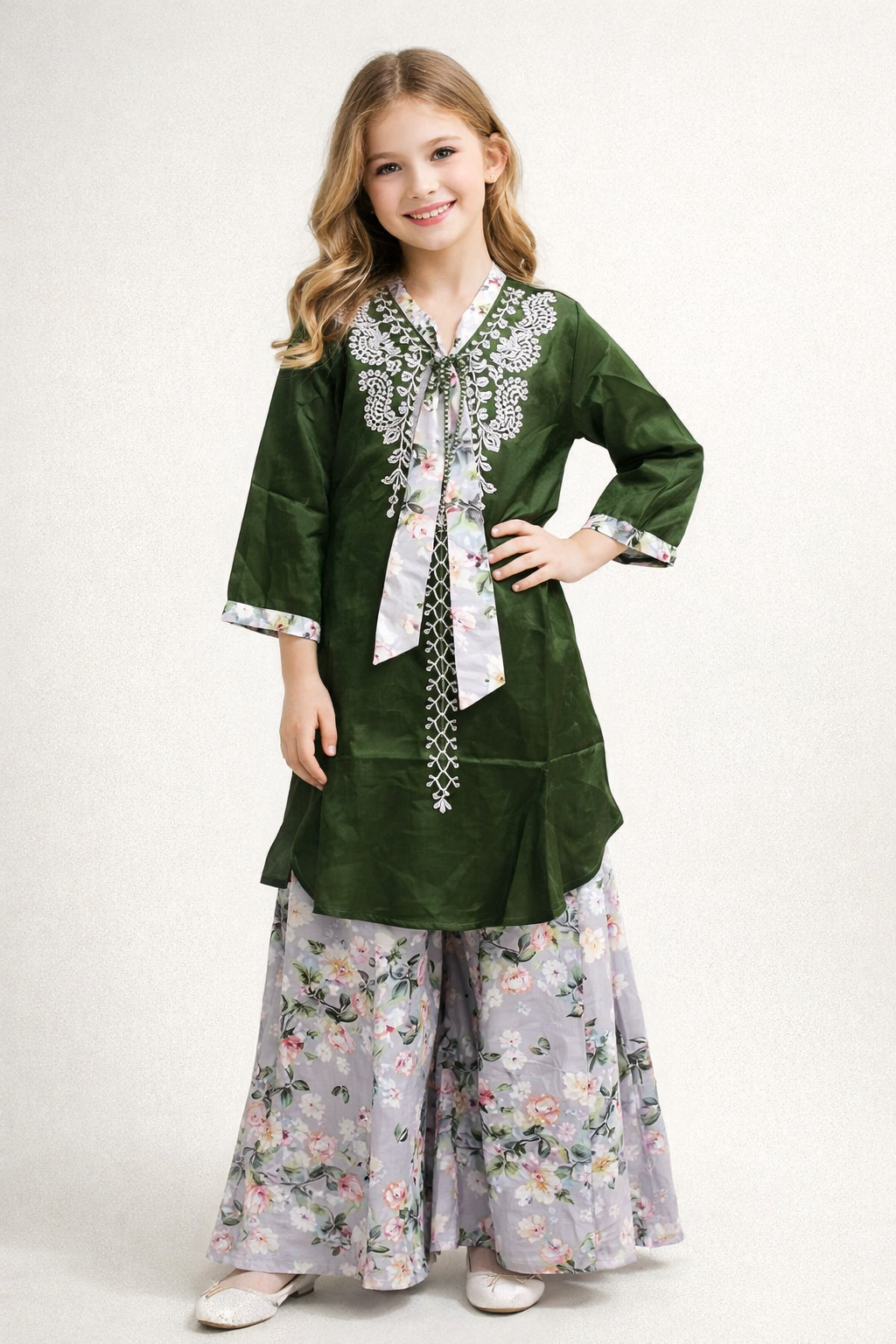 Cotton Embroidery Kurti Plazo set 1460 Green