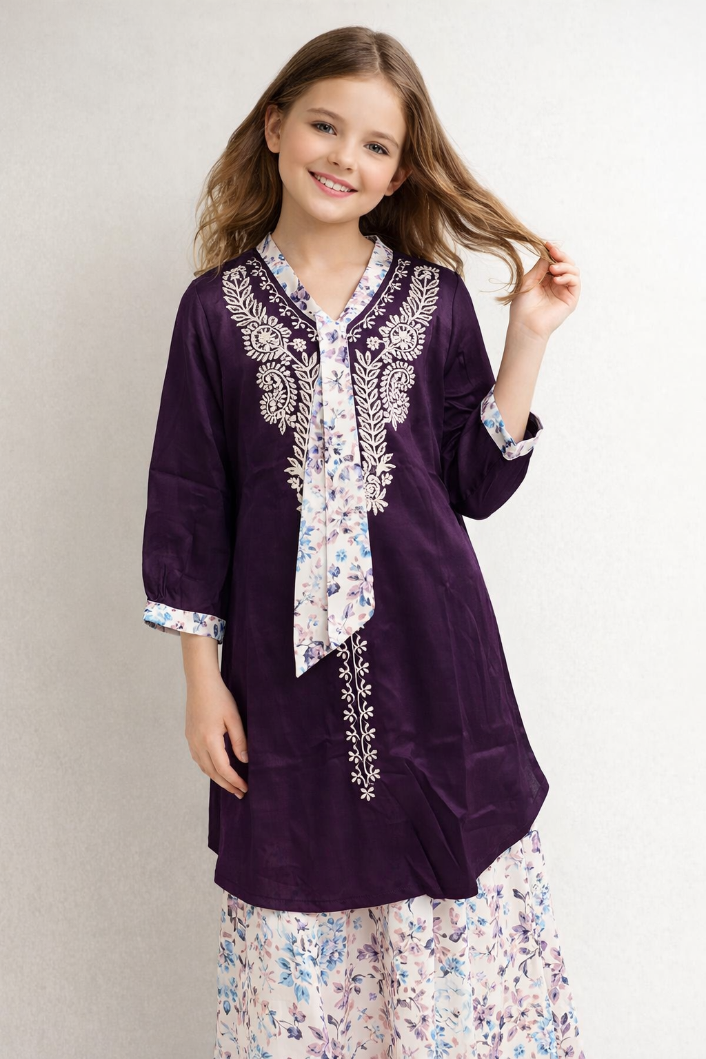 Cotton Embroidery Kurti Plazo Set 1459 Wine