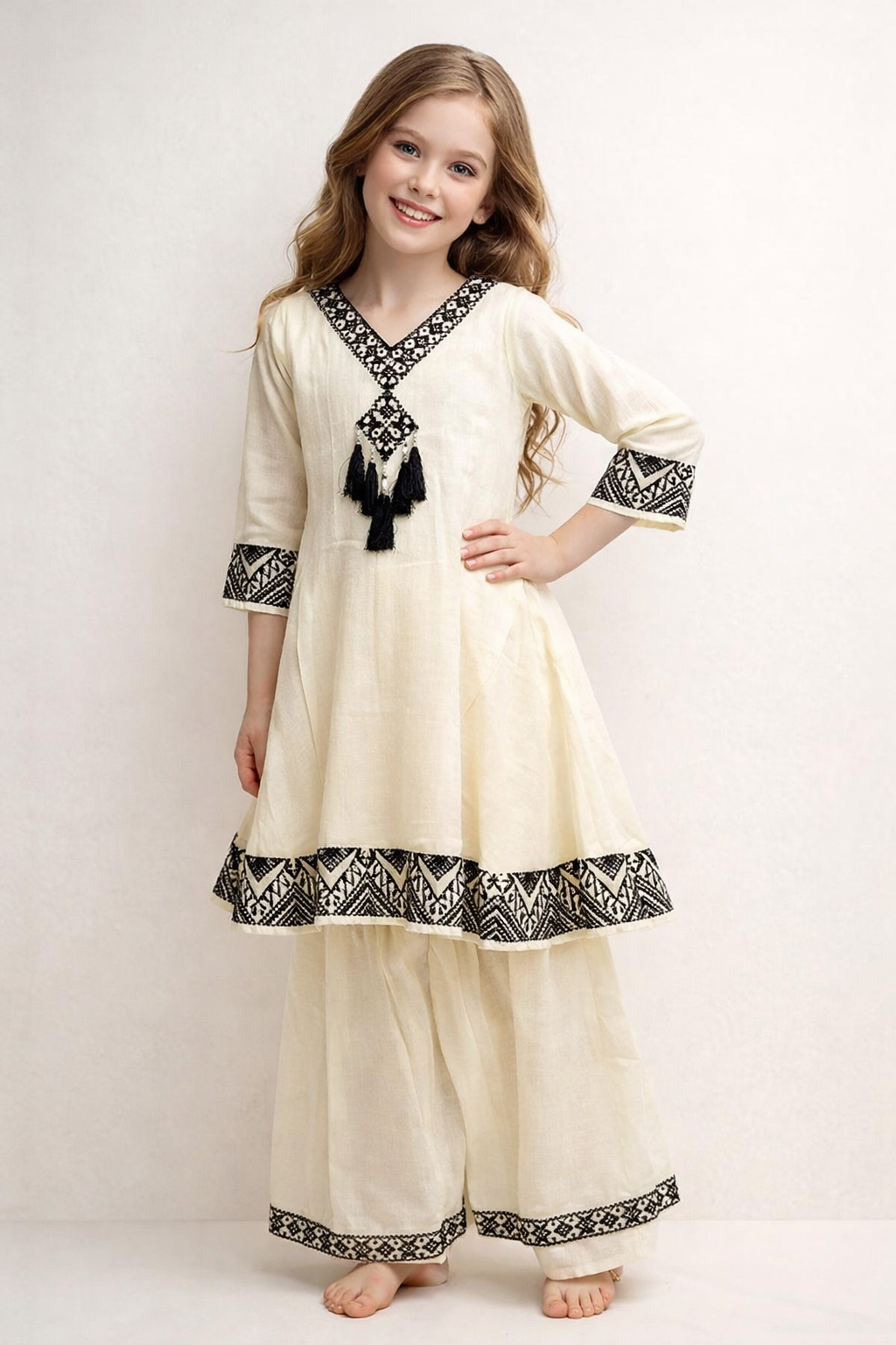 Georgette Embroidery Plazo Set 2030 Cream