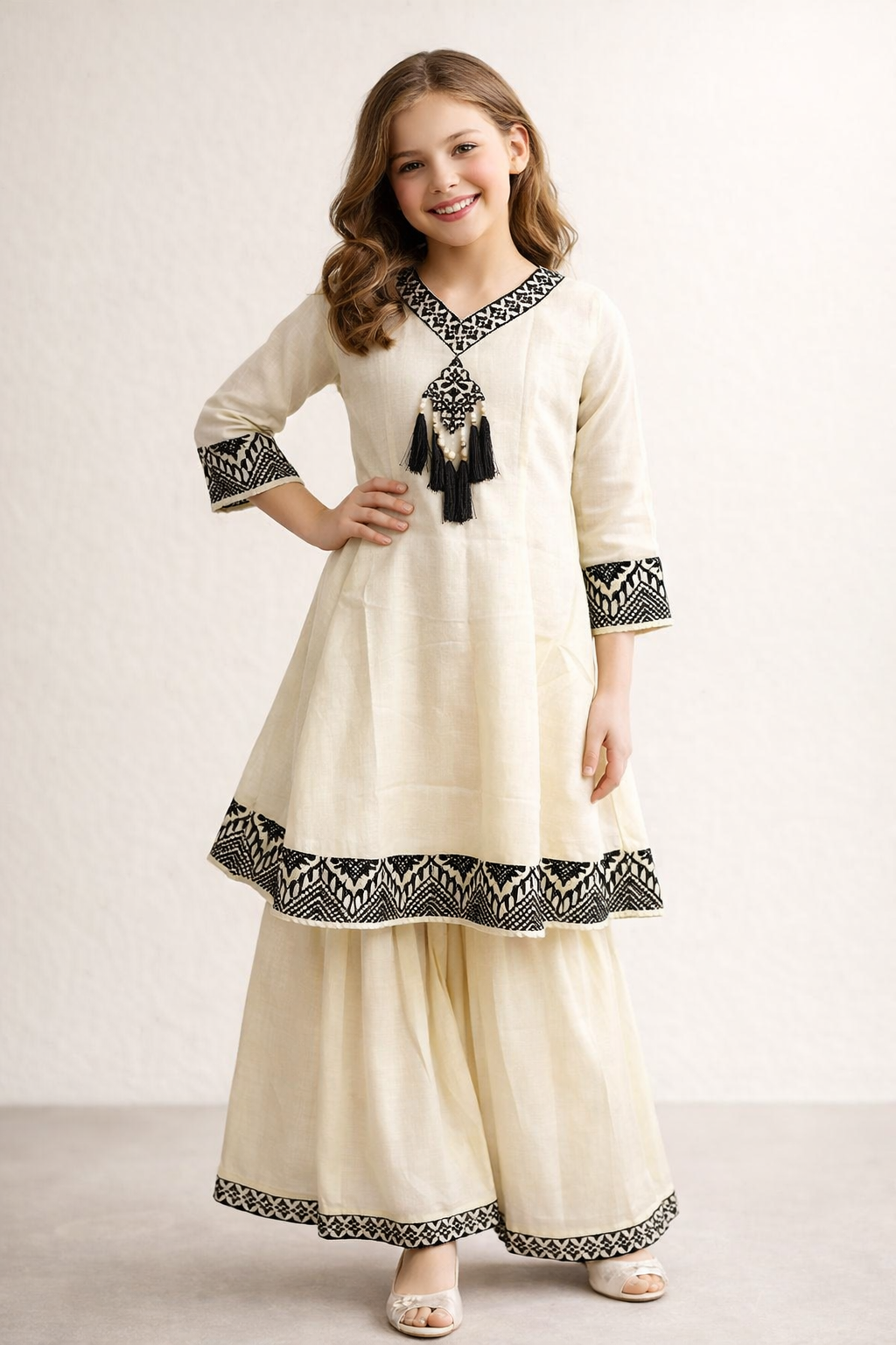 Georgette Embroidery Plazo Set 2030 Cream