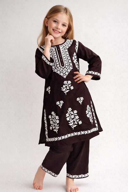Cotton Embroidery Kurti set 1461 Black