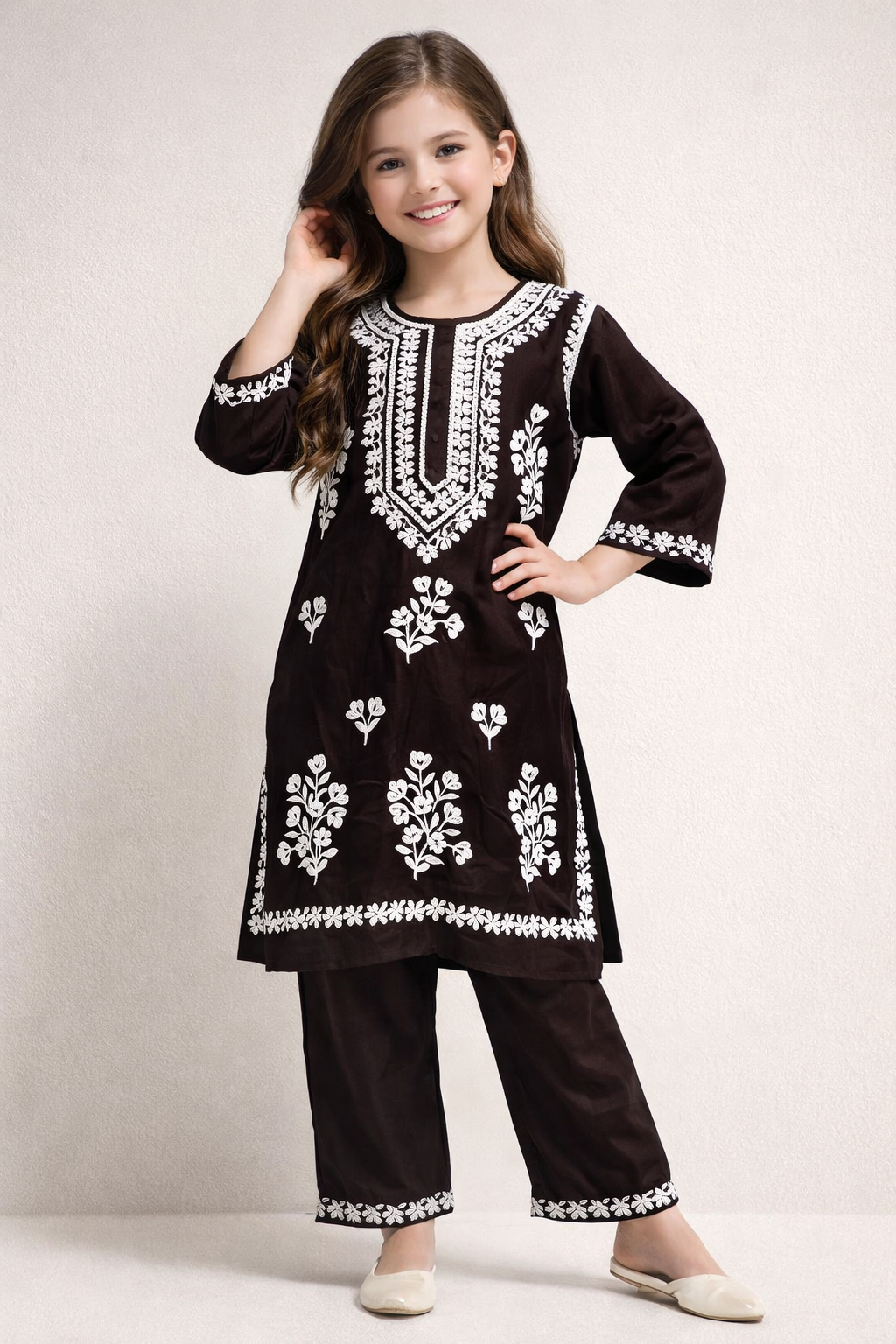 Cotton Embroidery Kurti set 1461 Black
