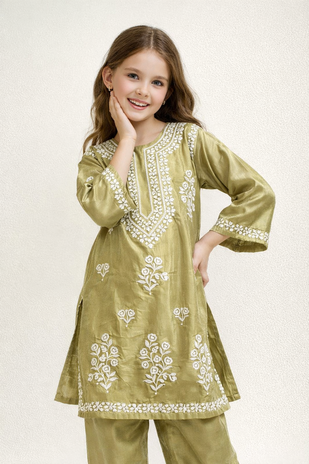 Cotton Embroidery Kurti set 1463 Green