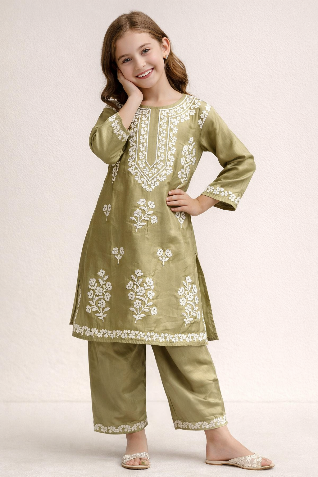 Cotton Embroidery Kurti set 1463 Green