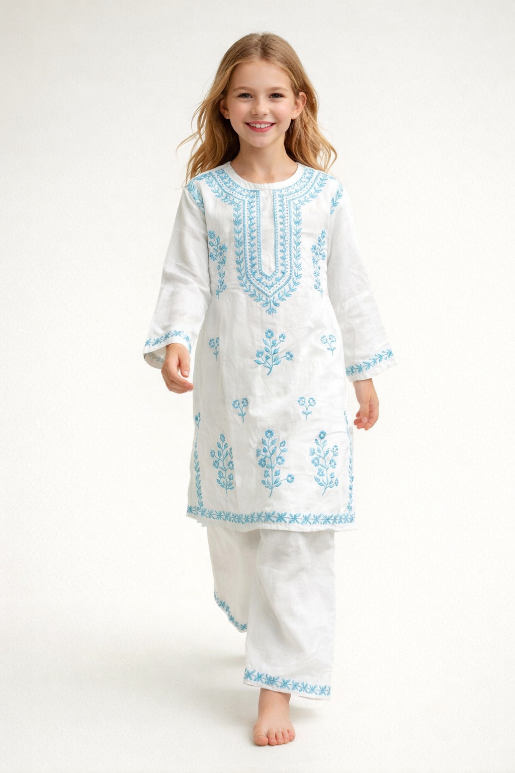 Cotton Embroidery Kurti set 1464 White