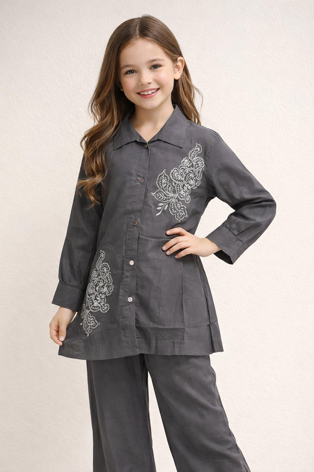 Cotton Embroidery Kurti set 1468 Grey
