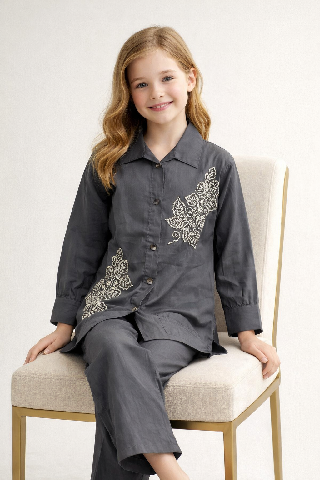 Cotton Embroidery Kurti set 1468 Grey
