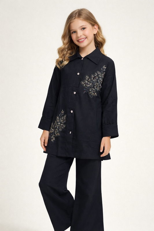 Cotton Embroidery Kurti set 1469 Black