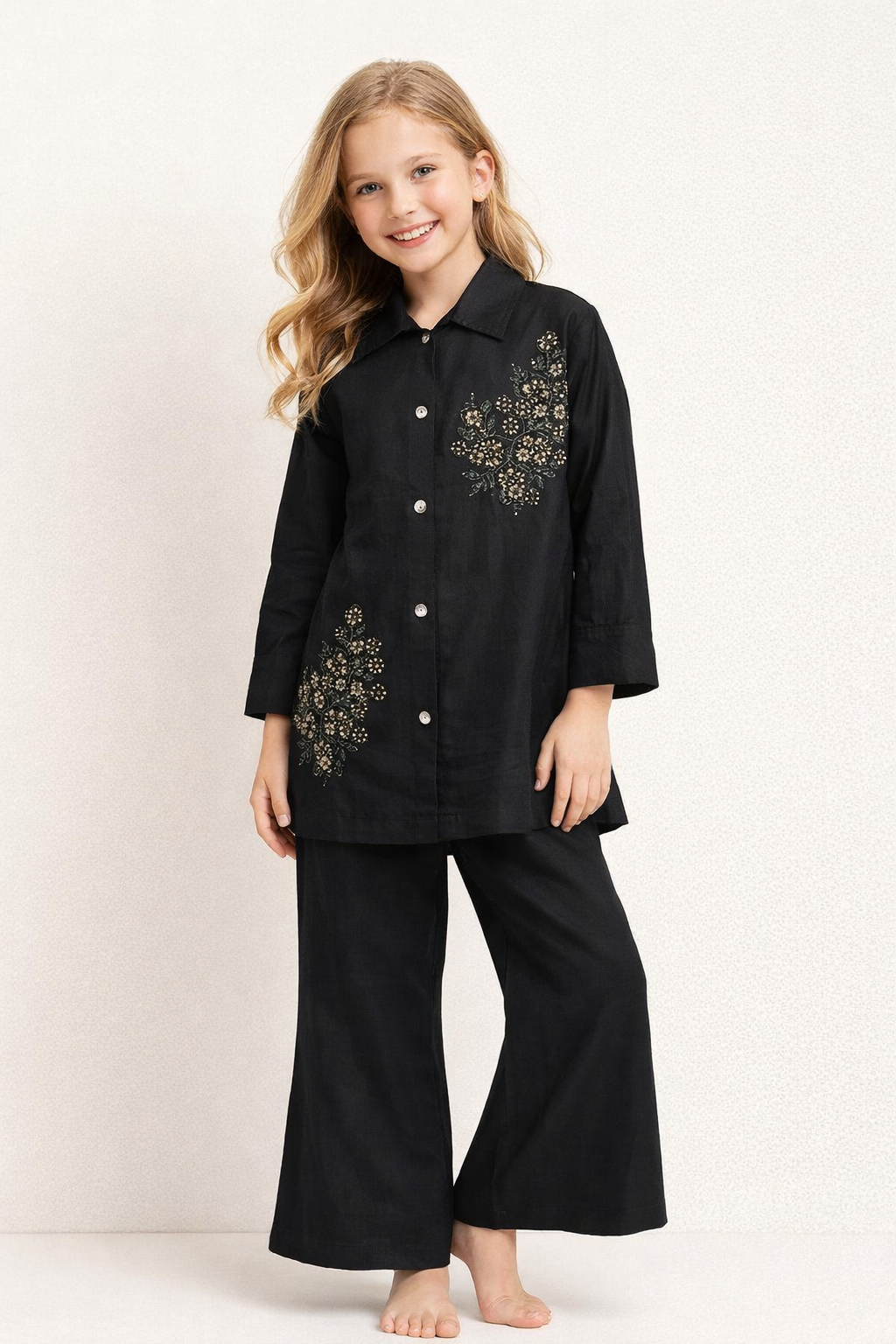 Cotton Embroidery Kurti set 1469 Black
