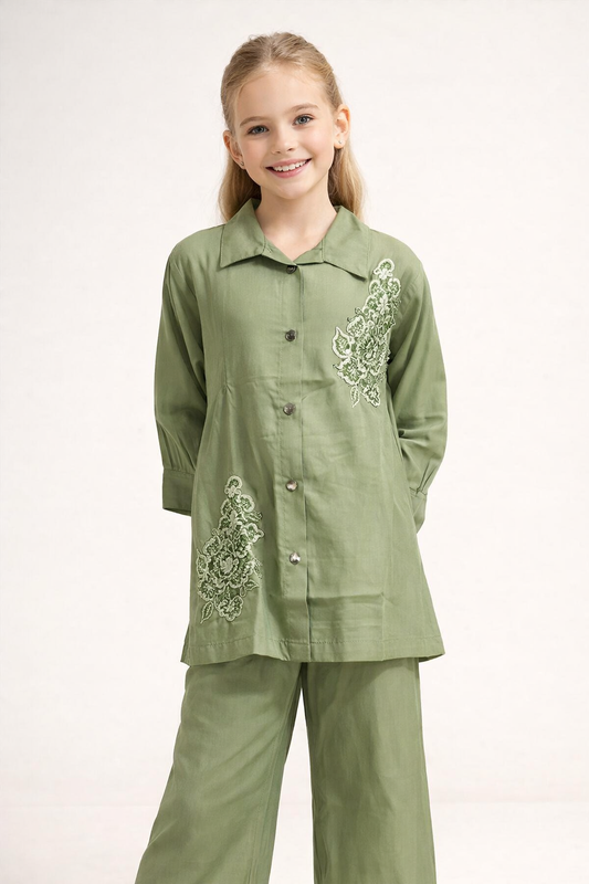 Cotton Embroidery Kurti set 1470 Green