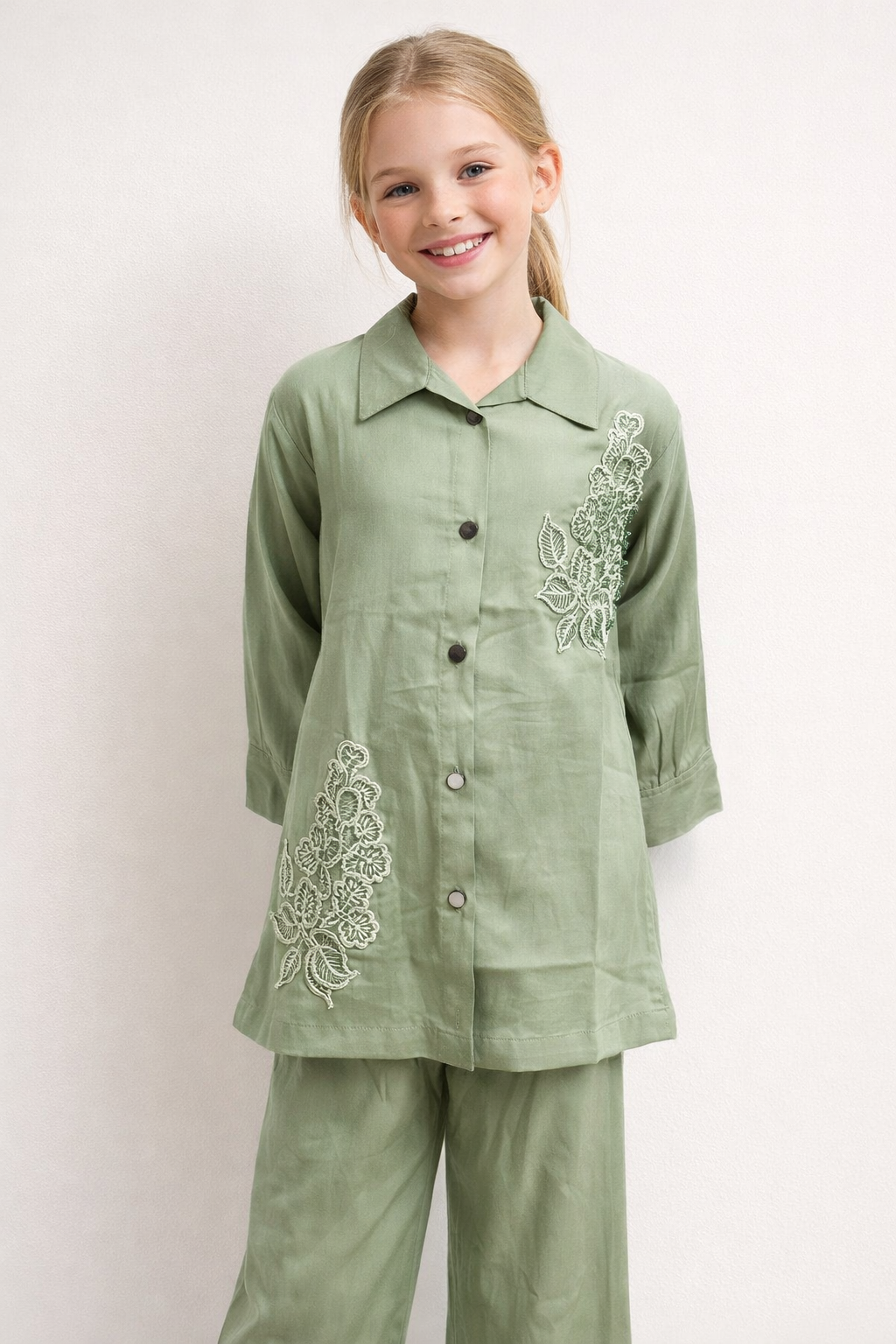 Cotton Embroidery Kurti set 1470 Green