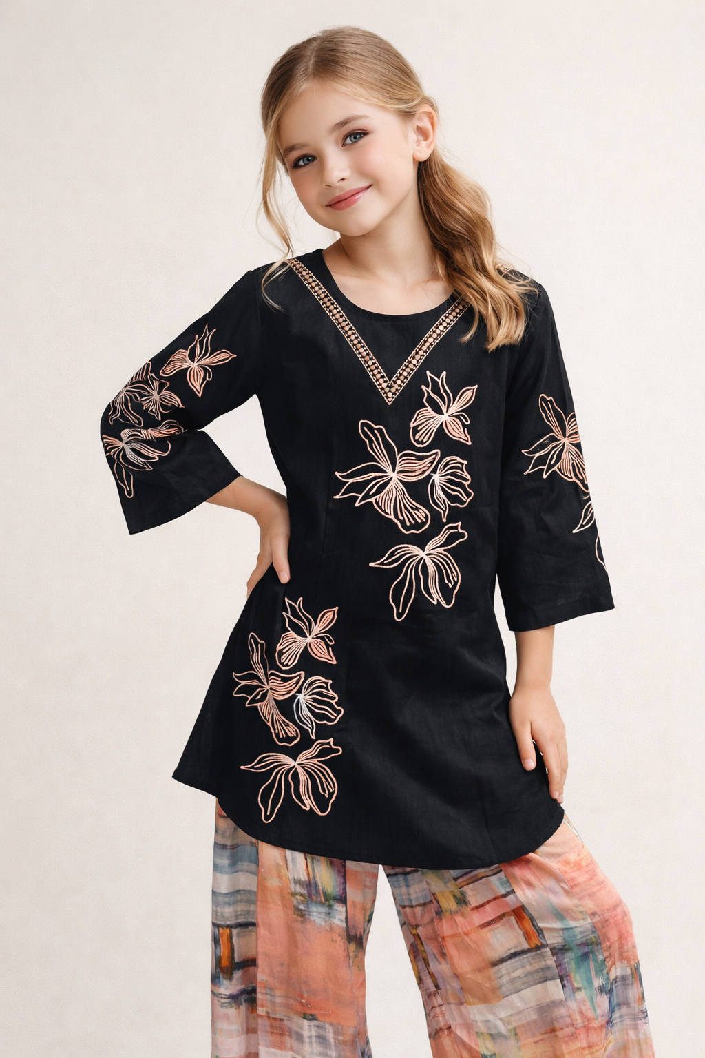 Cotton Embroidery Kurti Plazo set 1471 Black