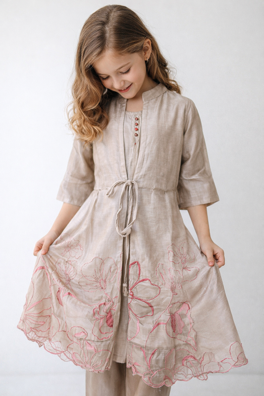 Cotton Embroidery Attach Jacket Kurti set 5361 Beige