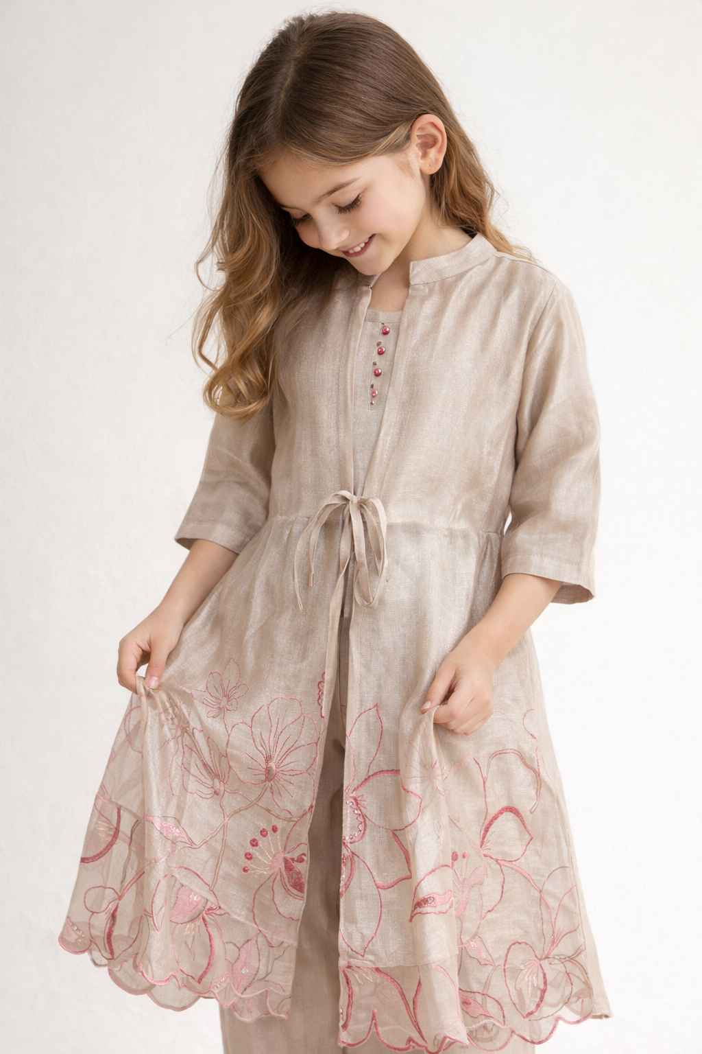Cotton Embroidery Attach Jacket Kurti set 5361 Beige