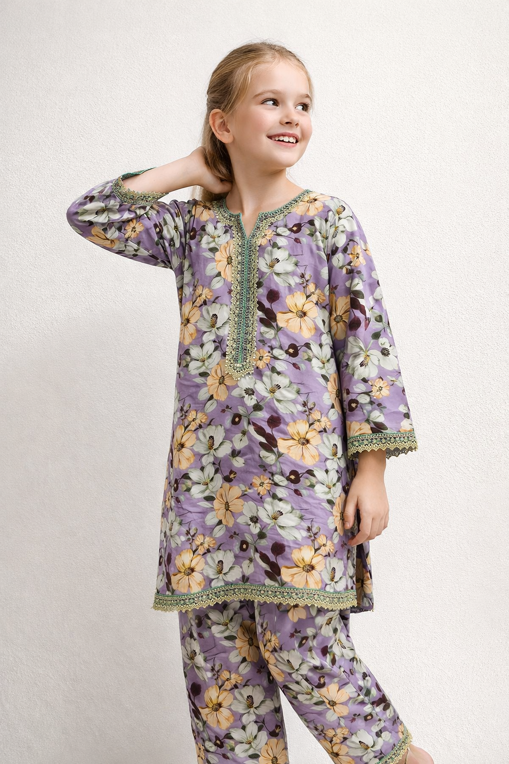 Cotton Printed Kurti Set 1478 purple