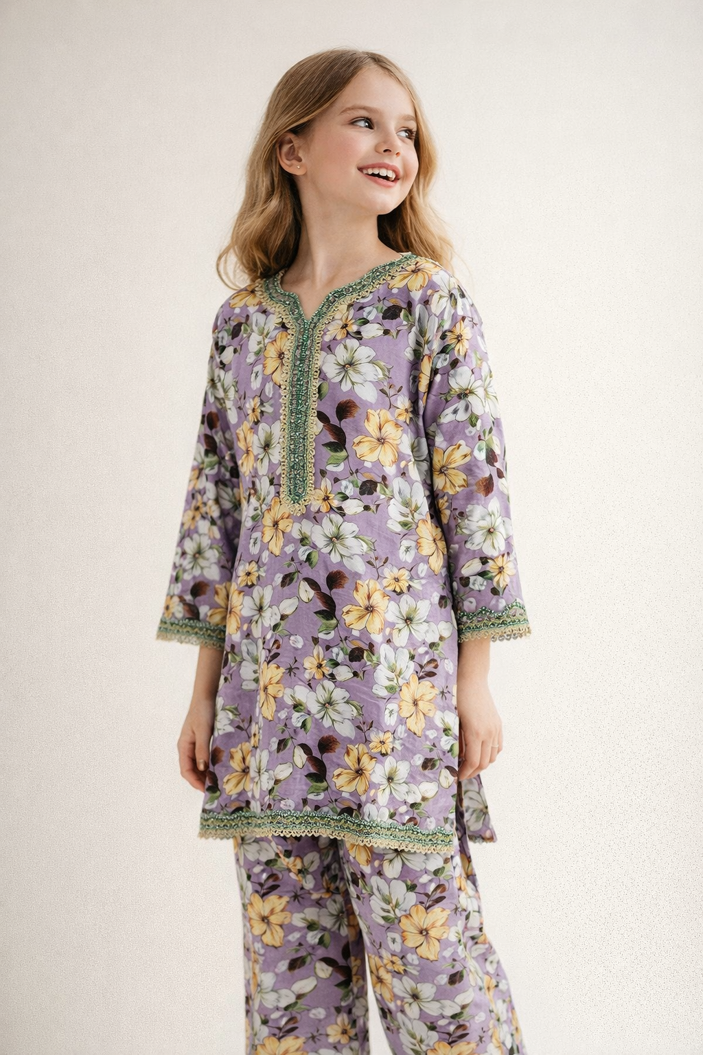 Cotton Printed Kurti Set 1478 purple