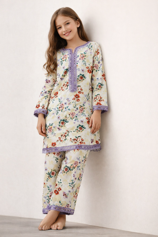 Cotton Printed Kurti Set 1480 cream