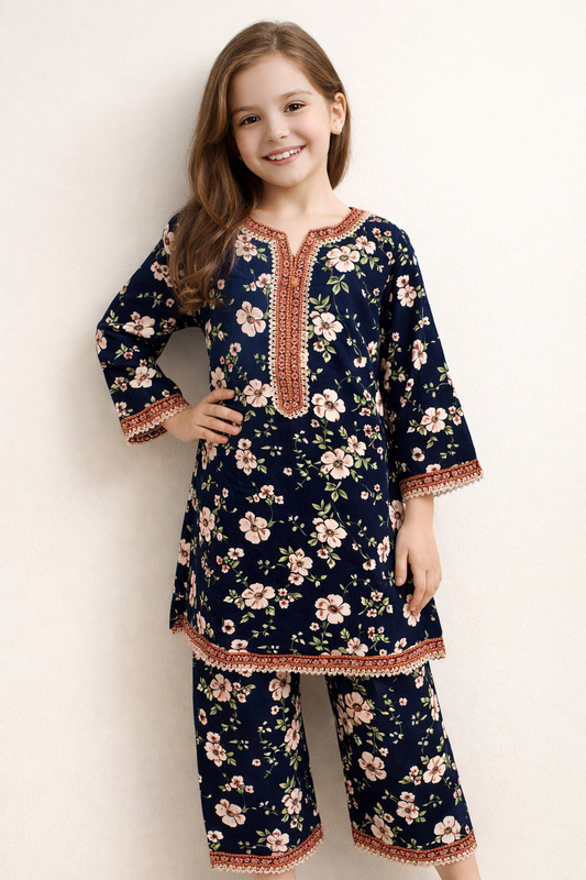 Cotton Printed Kurti set 1479 Black