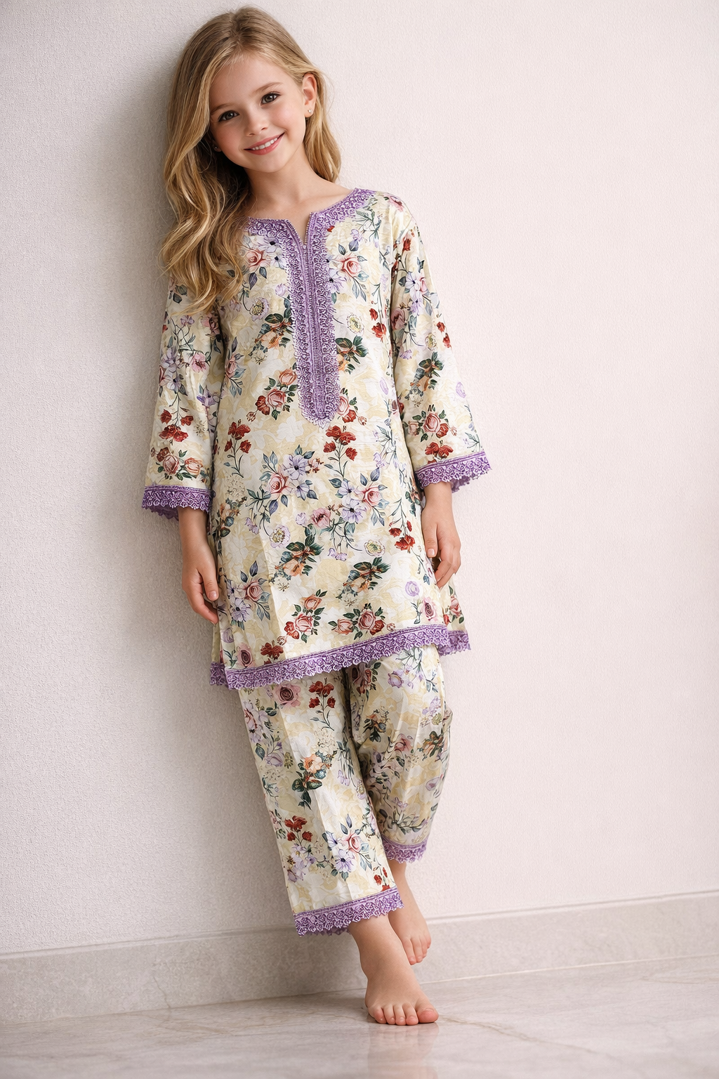Cotton Printed Kurti Set 1480 cream