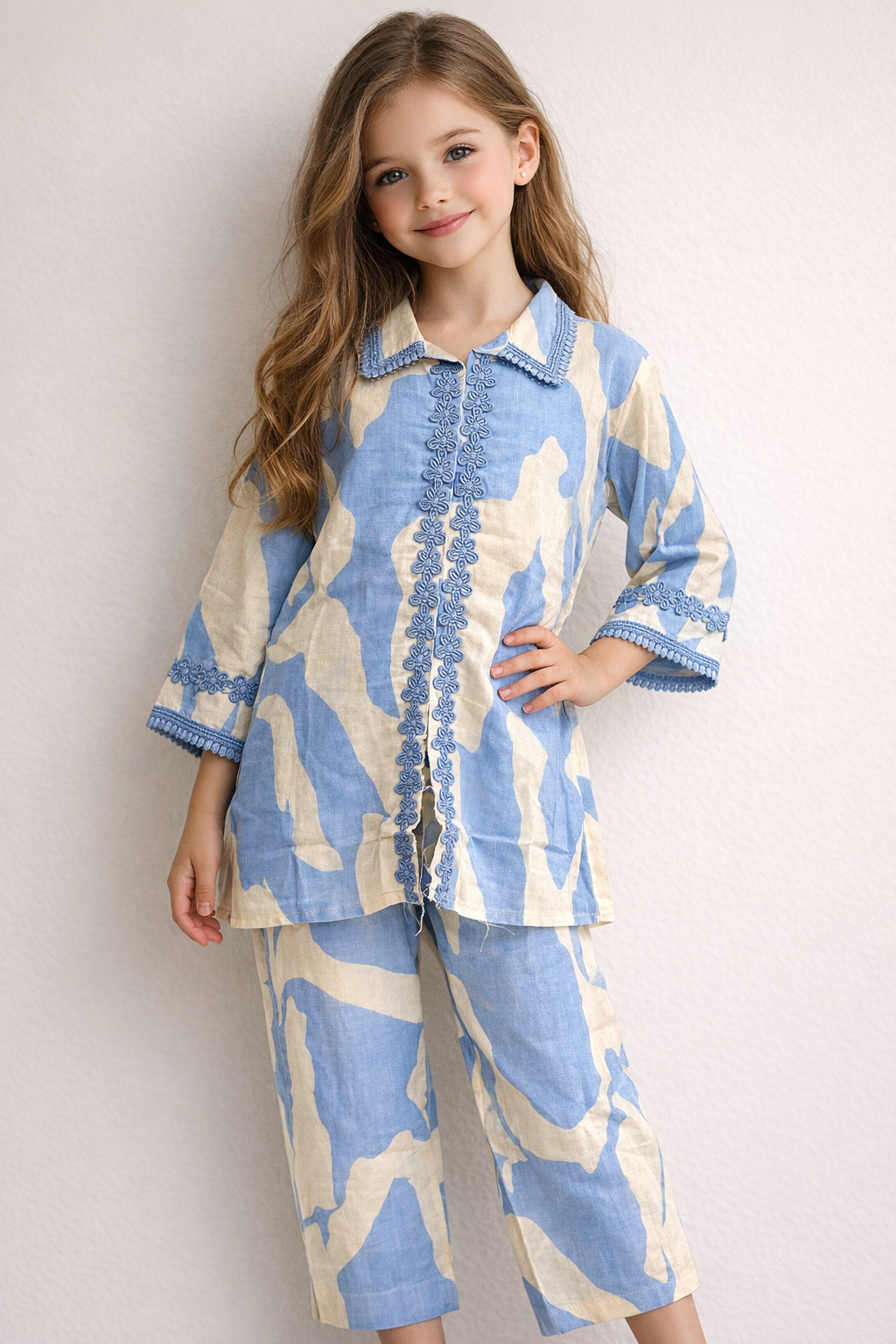Cotton Printed Cord Set 1489 Sky Blue