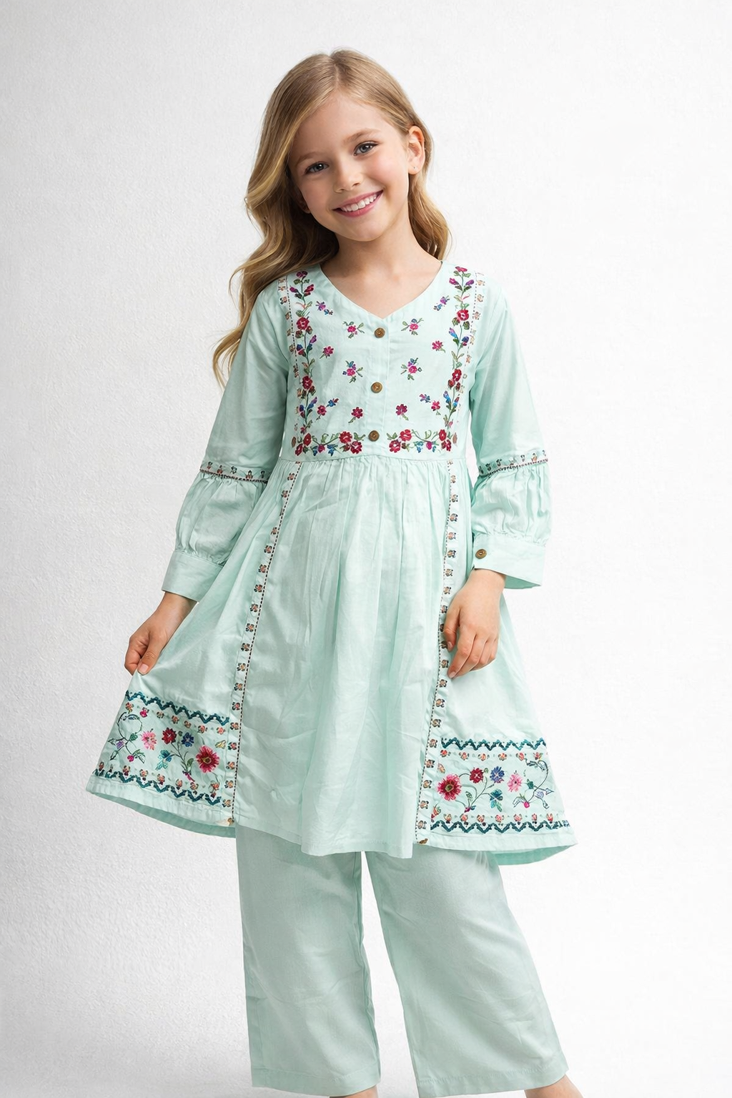 Cotton Embroidery Frock Set 1491 Green