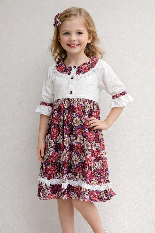 Cotton Printed Frock 1132 White