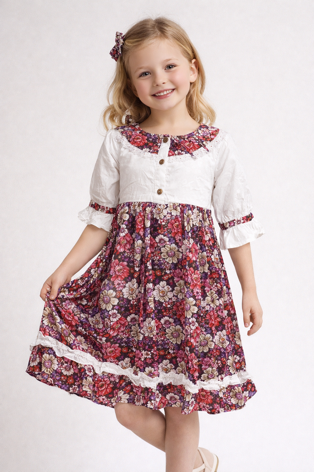 Cotton Printed Frock 1132 White