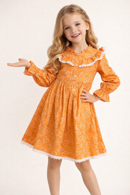 Cotton Printed Frock 1134 Orange